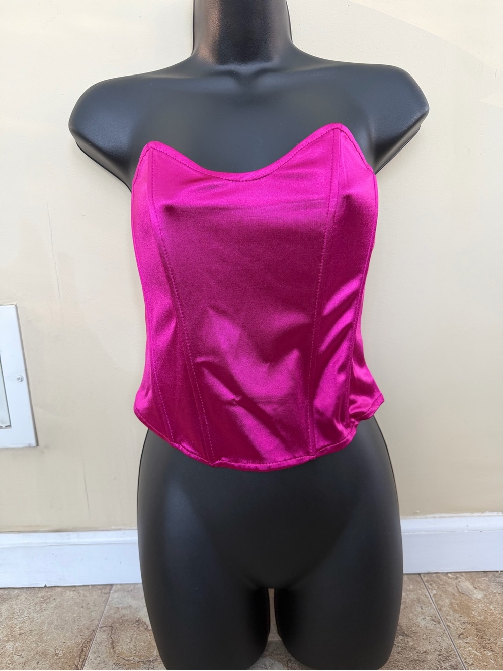 Strapless Satin Corset Top - Fuchsia Pink